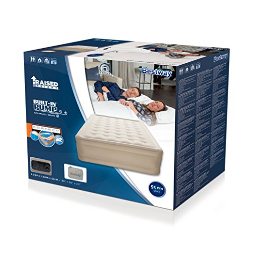 BESTWAY 69024 - Cama Hinchable Doble Fortech con Inflador Eélctrico Integrado 203x152x51 cm Marco Envolvente Para Interiores con Bolsa de Transporte Incluida