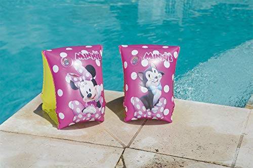 BESTWAY 91038 - Manguitos Hinchables Diseño Minnie Mouse Rosa 15x23 cm Vinilo Resistente con Válvula de Seguridad y 2 Cámaras de Aire Para Niños de 3-6 Años v