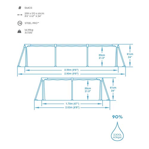 Bestway Steel Pro Piscina Desmontable Tubular Infantil, 259 x 170 x 61 cm