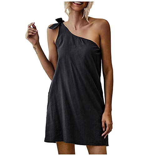 Bestyyo Vestido de mujer inclinado hombro taping sexy sin mangas vestido de ocio B1493, Negro, M