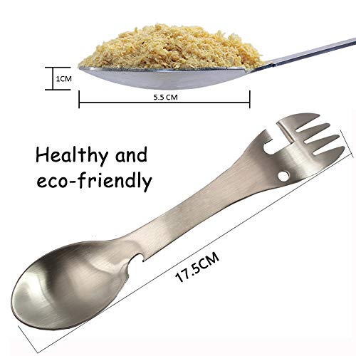 BESTZY Acero Inoxidable Spork, 2 Piezas Cuchara de Titanio Tenedor Cuchara Cuchillo Camping Abrebotellas para Acampada y Senderismo al Aire Libre (Negro y Plata)