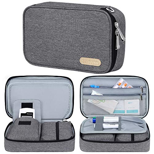 Betoores Bolsa para Diabéticos, Almacenamiento Organizador Bolso para Suministros para diabéticos, Insulina, Medidor de glucosa, Jeringas, Lancetas - Gris