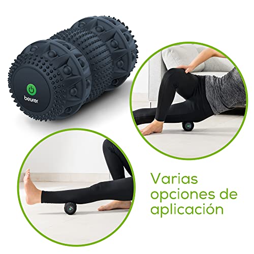 Beurer MG 35 Deep Roll Rodillo de masaje con vibración, rodillo de fascia para masaje de puntos gatillo, 3 niveles de intensidad, modo de masaje, uso versátil, profundamente efectivo