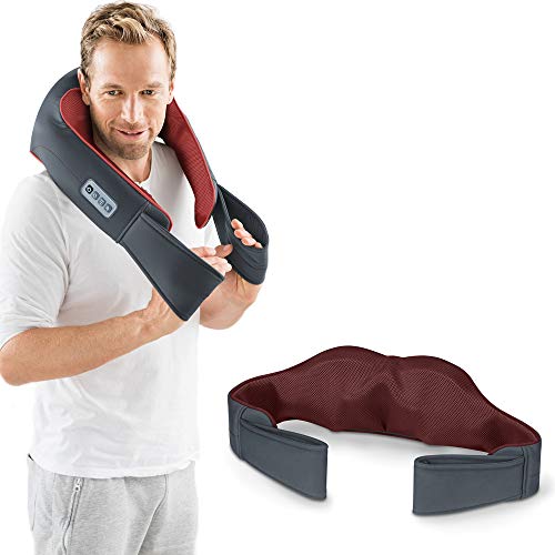 Beurer MG151 - Masajeador múltiple Shiatsu 3D, con función luz y calor, 24 W, 8 cabezales de Masaje, 3 niveles de intensidad, gris/rojo