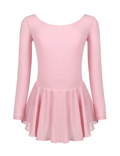 Beyove Vestido de ballet para niña sin espalda [Algodón] de manga larga para niños [Rosado - 7-8 años]