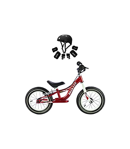 Bicicleta Sin Pedales De Equilibrio para Niños con Cuadro de Acero Resistente y con Freno Trasero y Manillar Ergonómico | Rueda de 12" | para Niños de 2 a 5 Años | Rojo | Incluye Protecciones