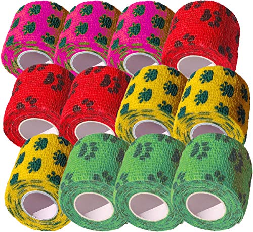 Biluer 12 Rollos Elástico Vendas Autoadherente 5 cm x 4.5 m Vendaje Deportivo Fuerte para Muñeca,Dedos de los Pies Tobillo y Esguinces Distensiones e hinchazón Autoadhesivo de compresión 4 Colores