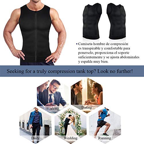 Bingrong Ropa Adelgazante Hombre Fajas Reductoras Adelgazantes Hombre Camiseta de Compresión Chaleco Faja Hombre Camiseta Faja Waist Trainer Hombre (Negro, Large)