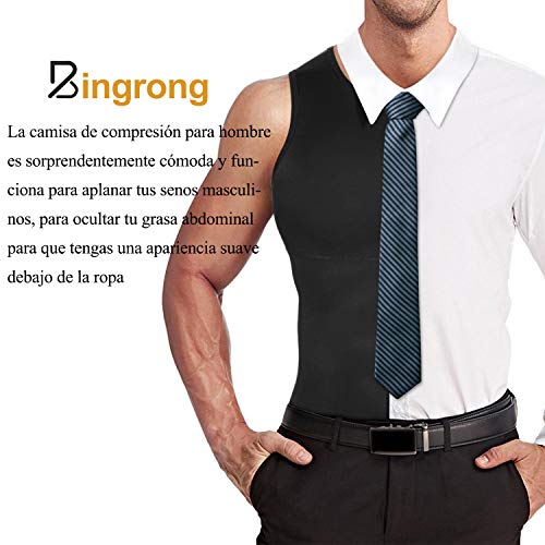 Bingrong Ropa Adelgazante Hombre Fajas Reductoras Adelgazantes Hombre Camiseta de Compresión Chaleco Faja Hombre Camiseta Faja Waist Trainer Hombre (Negro, Large)