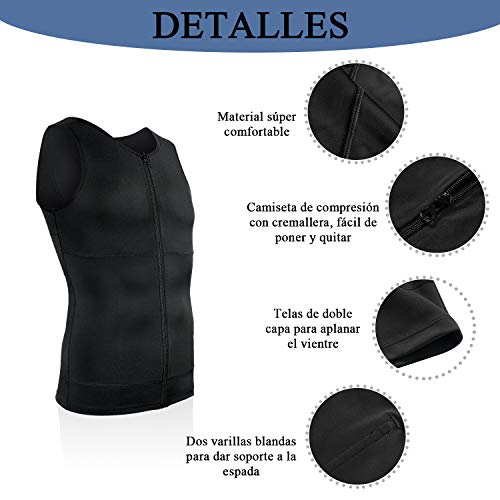 Bingrong Ropa Adelgazante Hombre Fajas Reductoras Adelgazantes Hombre Camiseta de Compresión Chaleco Faja Hombre Camiseta Faja Waist Trainer Hombre (Negro, Large)