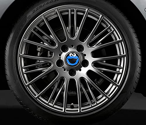 Biomar Labs® 4 x 68mm Tapas de Rueda de Centro Tapacubos Centrales Llantas Aluminio Compatible con BMW Part. No. 36136783536 Negro Azul Elmo Cookie Monster para Coche CB 41