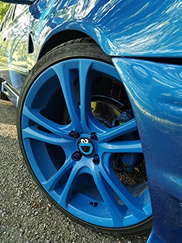 Biomar Labs® 4 x 68mm Tapas de Rueda de Centro Tapacubos Centrales Llantas Aluminio Compatible con BMW Part. No. 36136783536 Negro Azul Elmo Cookie Monster para Coche CB 41