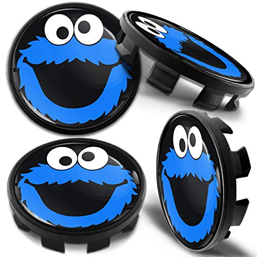 Biomar Labs® 4 x 68mm Tapas de Rueda de Centro Tapacubos Centrales Llantas Aluminio Compatible con BMW Part. No. 36136783536 Negro Azul Elmo Cookie Monster para Coche CB 41