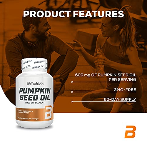 BioTechUSA Pumpkin Seed Oil, Suplemento dietético en cápsula de gelatina blanda que contiene aceite de semilla de calabaza, 60 cápsulas