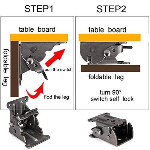 Bisagras Plegables Soporte Plegable Bisagra Abatible Bloqueo Automático de 90 Grados Acero Galvanizado Para Piernas Plegables Banco de Trabajo Plegable Expansión 2PCS+18PCS Tornillos