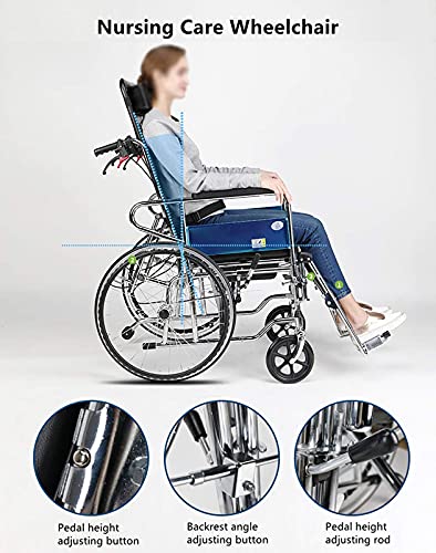 BJH Silla de Ruedas reclinable Deportiva con Brazos de Longitud de Escritorio Desmontables y reposapiernas elevable, Silla de Ruedas Manual Plegable con Respaldo Alto y apoyos Ajustables