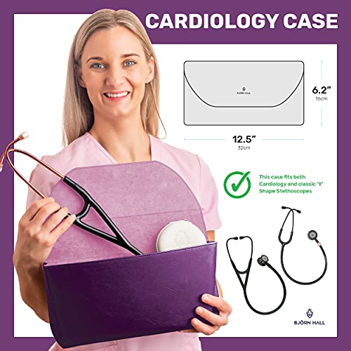 BJÖRN HALL Litmann's Stethoscope Cardiology IV Estuche de transporte | Se adapta a Littmann, MDF ADC Adscope | Espacio adicional para identificación, cardiología, lluvia morada