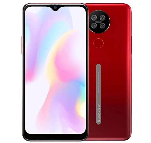 Blackview A80S Smartphone Libres 4G, Pantalla HD+ 6.21’’,Helio A25 4GB+64GB,13MP Cuatro Cámaras Traseras,Batería 4200mAh, Grosor 8.8mm, Android 10 Teléfono Móvil Dual SIM Huella Dactilar GPS Rojo