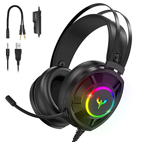 Blade Hawks Auriculares Gaming, Auriculares para Juegos con Sonido Envolvente, Efecto RGB, Orejeras Permeables al Aire, Micrófono con Cancelación de Ruido Compatible con PS4 Xbox PC Laptop Smart Phone