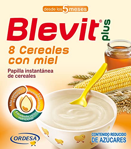 Blevit Plus 8 Cereales Miel - Papilla para Bebé con Harina de Avena y Harina de Trigo - Sin Azúcares Añadidos - Ayuda a regular el tránsito intestinal - Desde los 5 meses - 600g