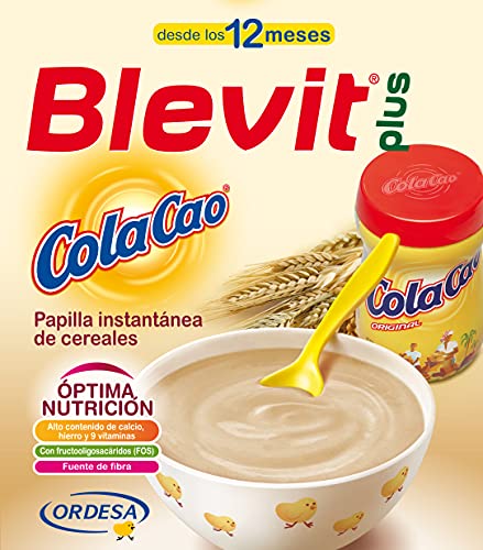 Blevit Plus ColaCao - Papilla de Cereales para Bebé con Calcio, Hierro y 13 vitaminas - Sabor Cola Cao - Desde los 12 meses - 600g