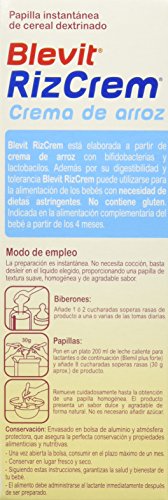 Blevit Rizcrem - Papilla de Cereales para bebé con Crema de Arroz - Sin Gluten y Sin Azúcares Añadidos - Facilita la digestión - Desde los 4 meses - 300g