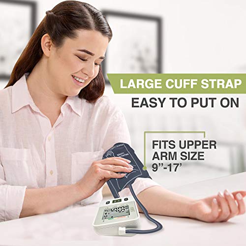 Blood Pressure Monitor Upper Arm - Fully Automatic Blood Pressure Machine Large Cuff Kit - Digital BP Monitor For Adult, Pregnancy - Blood Pressure Kit For Home Use - Batteries, Storage Bag Included