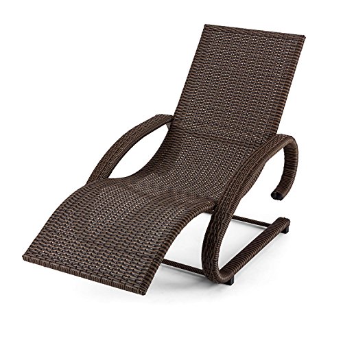 blumfeldt Daybreak Tumbona Mecedora Lounge Exterior (sillón ergonómico marrón, armazón Aluminio, Superficie Reposo Mimbre, Apto hasta 100kg, Suave balanceo, reposabrazos, Resistente Intemperie)