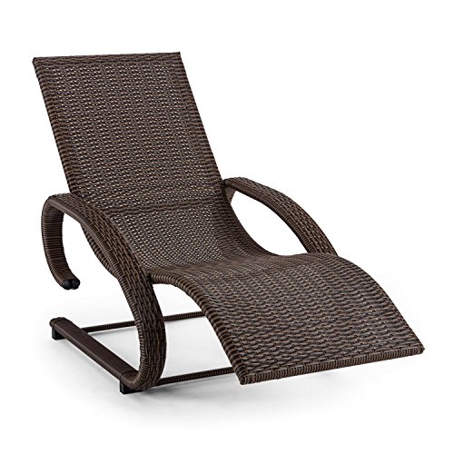 blumfeldt Daybreak Tumbona Mecedora Lounge Exterior (sillón ergonómico marrón, armazón Aluminio, Superficie Reposo Mimbre, Apto hasta 100kg, Suave balanceo, reposabrazos, Resistente Intemperie)