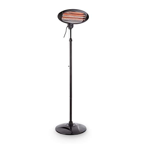 Blumfeldt Shiny Hot Roddy Estufa de terraza - Calefactor de pie Infrarrojo, Radiador de Calor para Patio, 2000 W MAX, 3 Tubos calefactores en Cuarzo, 3 Niveles, hasta 15 m2, Negro