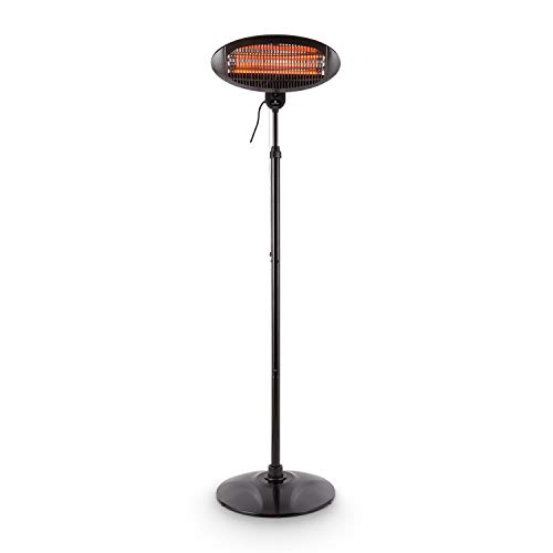 Blumfeldt Shiny Hot Roddy Estufa de terraza - Calefactor de pie Infrarrojo, Radiador de Calor para Patio, 2000 W MAX, 3 Tubos calefactores en Cuarzo, 3 Niveles, hasta 15 m2, Negro