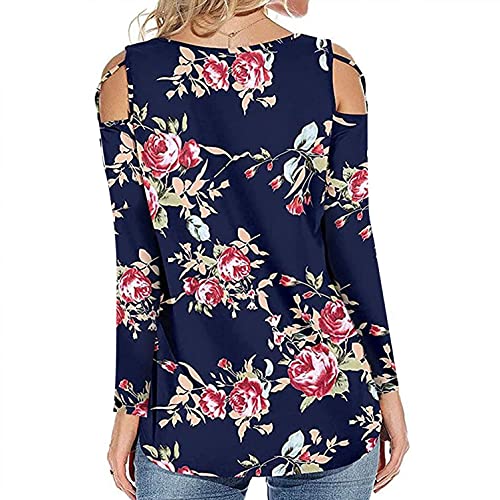 Blusas Tipo Jersey para Mujer, con Tiras, Hombros Descubiertos, Estampado Floral, Manga Larga, con Hombros Descubiertos, Camiseta