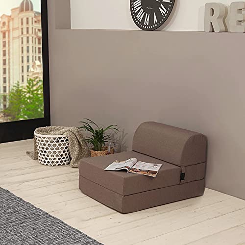 Bobby's Bedware Colchón plegable 2 en 1 Modjo, práctico como colchón de viaje, colchón plegable, colchón de invitados, colchón de viaje de 13 cm de altura,también como sillón gris pardo