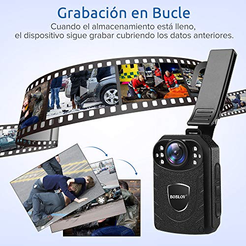 BOBLOV Cámara Corporal Portátil, KJ21 1296P Cámara del Cuerpo para Policía con Visión Nocturna Admite Memoria Expandida Externo Máx. 128GB Grabación Continua 8-10 Horas (Tarjeta TF No Incluida)