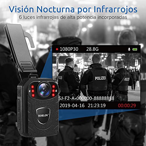 BOBLOV Cámara Corporal Portátil, KJ21 1296P Cámara del Cuerpo para Policía con Visión Nocturna Admite Memoria Expandida Externo Máx. 128GB Grabación Continua 8-10 Horas (Tarjeta TF No Incluida)