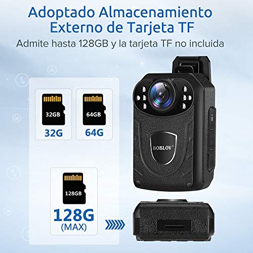 BOBLOV Cámara Corporal Portátil, KJ21 1296P Cámara del Cuerpo para Policía con Visión Nocturna Admite Memoria Expandida Externo Máx. 128GB Grabación Continua 8-10 Horas (Tarjeta TF No Incluida)