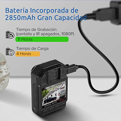 BOBLOV Cámara Corporal Portátil, KJ21 1296P Cámara del Cuerpo para Policía con Visión Nocturna Admite Memoria Expandida Externo Máx. 128GB Grabación Continua 8-10 Horas (Tarjeta TF No Incluida)