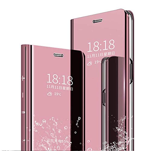 Boleyi Funda para Xiaomi Mi A3 Lite, el Espejo Ultrafino, Elegante Espejo Brillante Standing Flip Funda para Xiaomi Mi A3 Lite -Oro Rosa