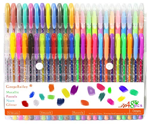 Bolígrafos de Gel, Incluye Brillo, Neón, Pastel, Metálico Para Scrapbooking, Colorear, Dibujar, Dibujar y Artesanal, Pack de 48，1.0mm