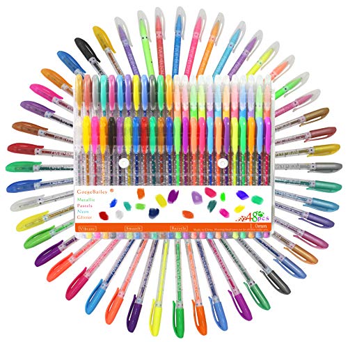 Bolígrafos de Gel, Incluye Brillo, Neón, Pastel, Metálico Para Scrapbooking, Colorear, Dibujar, Dibujar y Artesanal, Pack de 48，1.0mm