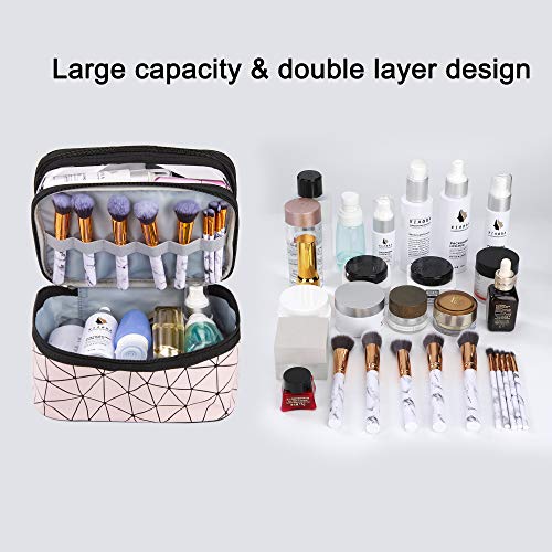 Bolsa de Maquillaje de Viaje Portátil Bolsa de Cosméticos Neceser con Cremallera, Impermeable Doble Capa Organizador de Artículos de Tocador para Mujer y Niñas, Rosado