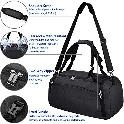 Bolsa Deporte Bolsa Gimnasio de Viaje Impermeable Bolsos Deportivos Fin de Semana Travel Duffle Bag para Hombre y Mujer Negro