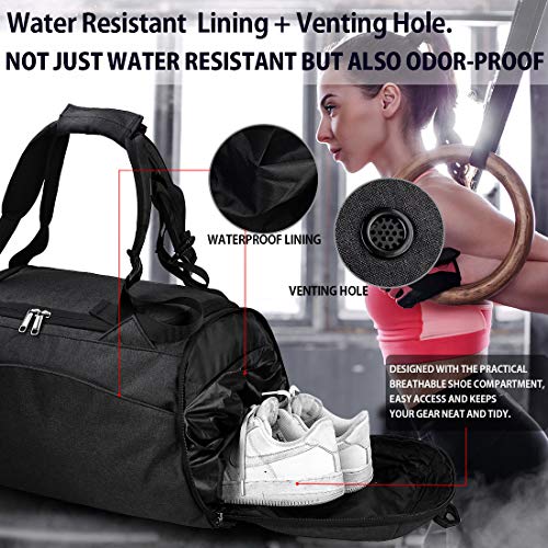 Bolsa Deporte Bolsa Gimnasio de Viaje Impermeable Bolsos Deportivos Fin de Semana Travel Duffle Bag para Hombre y Mujer Negro