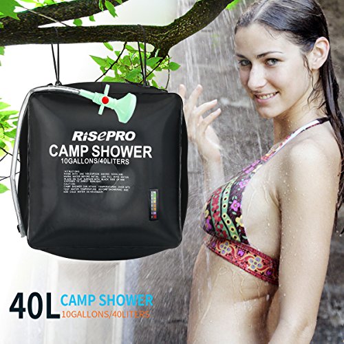 Bolsa solar de ducha, Risepro® 10 galones/40 l. Bolsa de ducha con calefacción solar para acampar con agua caliente a temperatura 45 °C, para senderismo, escalada XH07