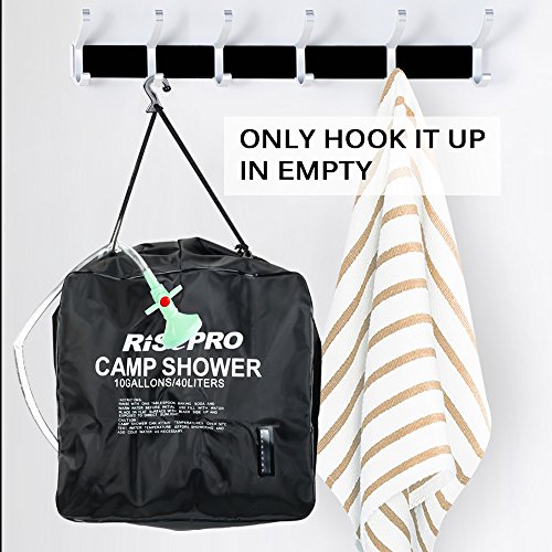 Bolsa solar de ducha, Risepro® 10 galones/40 l. Bolsa de ducha con calefacción solar para acampar con agua caliente a temperatura 45 °C, para senderismo, escalada XH07