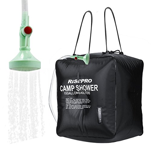 Bolsa solar de ducha, Risepro® 10 galones/40 l. Bolsa de ducha con calefacción solar para acampar con agua caliente a temperatura 45 °C, para senderismo, escalada XH07