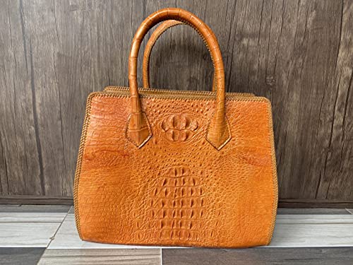 Bolso de cuero de cocodrilo genuino naranja, bolsos hechos a mano, bolsos de hombro, bolso casual para llevar todos los días