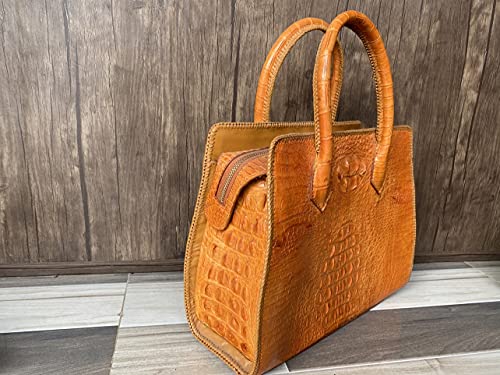 Bolso de cuero de cocodrilo genuino naranja, bolsos hechos a mano, bolsos de hombro, bolso casual para llevar todos los días