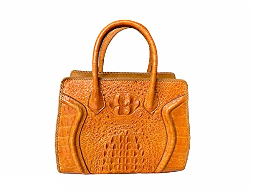 Bolso de cuero de cocodrilo genuino naranja, bolsos hechos a mano, bolsos de hombro, bolso casual para llevar todos los días