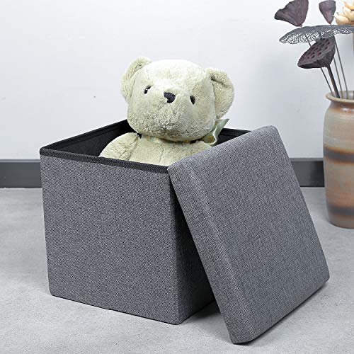 Bonlife Taburete de Lino Cajas de Almacenaje Mesas Plegables Pequeñas Apoya Pies Oficina Banquetas para Dormitorio Sofas de Salon Gris 30x30x30cm